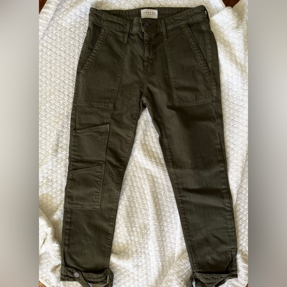 Pants Cargo 2000s Y2K Parker Smith Khaki Olive Green Slim Leg 2/26 Vintage - Picture 8 of 10
